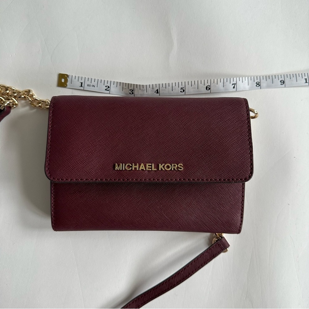 Michael Kors Burgandy Saffiano Leather Wallet Chain Mini Crossbody - Picture 4 of 6